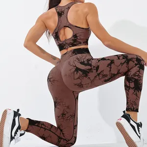 Training Tie Dye Seamless Yoga Set Women Gym Sports Bra Yoga Set Fitness Peach Hip Lift Yoga Leggings Activewear