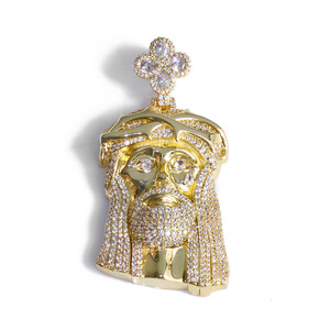 Collier Pendentif Vintage Hip Hop Rap Bling Iced Out CZ Trèfle à Quatre Feuilles Fleur Épines Tête de Jésus pour Hommes - Product Image 3
