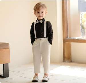 Completo da Bambino Stile Britannico con Bretelle, Camicia Casual e Blazer, Abbigliamento Formale Primaverile ed Estivo - Product Image 2