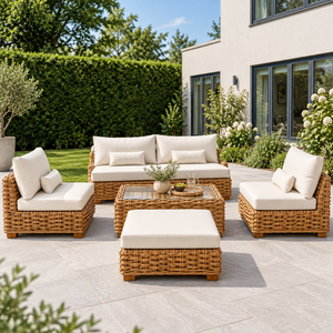 Modern Rattan <b>Outdoor</b> <b>Sofa</b> Set with UV-Resistant PE <b>Wicker</b> and Waterproof Cushions for Garden Patio Use - Product Image 1