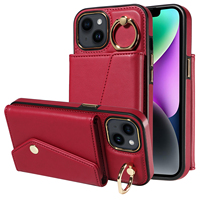 Étui de téléphone portable à bandoulière en forme d'accordéon pour iPhone 14, portefeuille 7 cartes, blocage RFID, support anneau antichoc, protection 360°