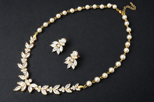 Juego de Joyería de Novia para Mujer, Fabricado en Vietnam, Plata de Ley, Chapado en Oro Amarillo, Collar de Moissanita, Perla de Imitación - Product Image 6