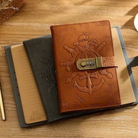 Carnet de voyage vintage nautique A5 avec serrure NAB11, couverture rigide en similicuir gaufré, finition mate, pour écriture confidentielle, cadeau