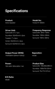 <span class=keywords><strong>5.1</strong></span>.2 CH Dolby Atmos ซาวด์บาร์ลำโพงไร้สาย, ซับวูฟเฟอร์และลำโพงด้านหลัง195W ระบบเสียงเบสลึกสำหรับทีวี - Product Image 6