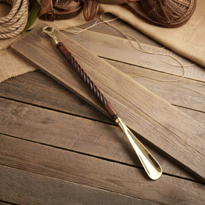 Luxury Vintage Brass Shoehorn with DecorativeTwisted wooden Hndel Long Metal Shoe Horn for Home Hotel Gift Collection - Product Image 2