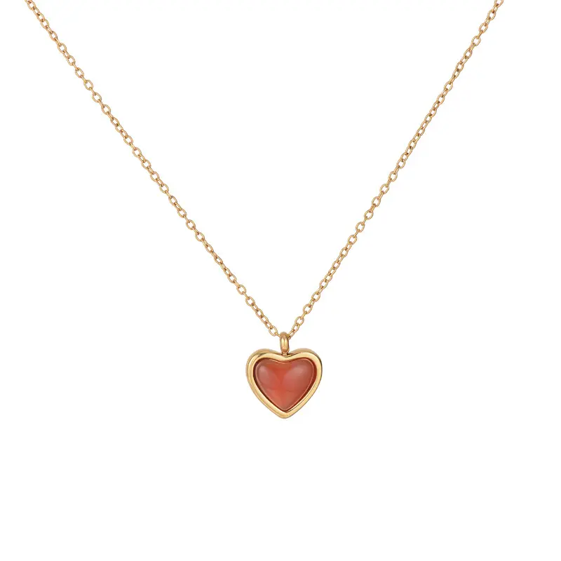ODM Colar Feminino Korean Simple Personalized Red Agate Love Heart Necklaces For Women New Arrival 2023