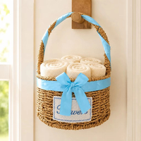 Panier rond rustique tressé à la main en jacinthe d'eau naturelle, panier cadeau pour fleurs, panier de rangement pour fruits et collations, cueillette de fraises, vente en gros