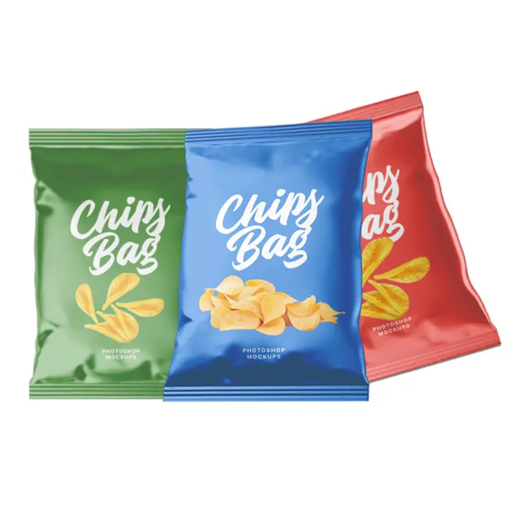 Custom printed heat seal 3 side seal stand up zipper pouches food aluminum foil potato chips packaging bag