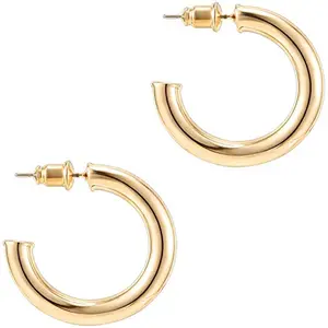 14K Gold Colored Lightweight Chunky Open Hoops Gold Hoop Earrings for Women Stainless Steel earrings Stud