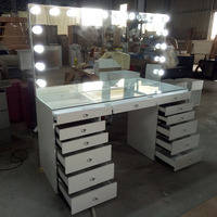 Meuble de salon de beauté, tiroir de maquillage, table de miroir avec lumières led