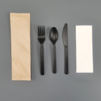 Kits de couverts jetables transparents en PLA pour repas en avion, cuillères, fourchettes et serviettes pour événements festifs