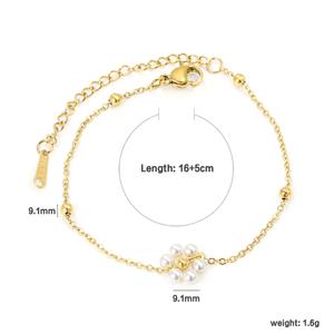 18K Gold Plated Stylish Geometric Stainless Steel Jewelry Flower <b>Pearl</b> Trendy Fashion Chain Link <b>Bracelet</b> Jewelry <b>for</b> <b>Women</b> - Product Image 2