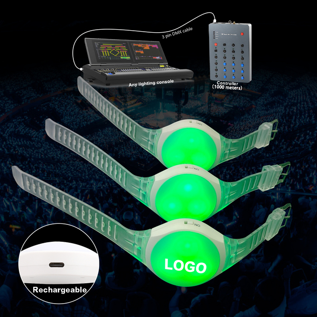 Led Bracelet Concert Wristband Custom Logo Rechargeable Rental Wristband Wireless DMX with Controller