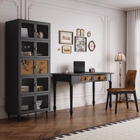 Escritorio Esquinero Negro Retro para Maquillaje y Oficina en Casa con Estantes de Almacenamiento y Gestión de Cables
