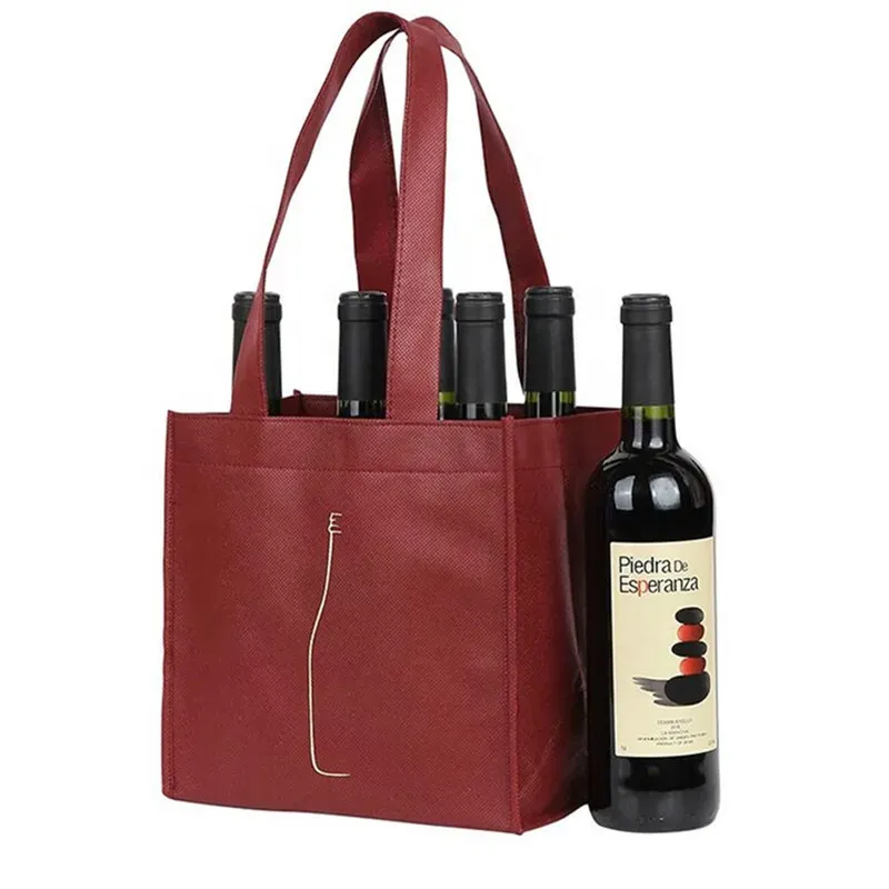 Özelleştirmek logosu güçlendirmek yeniden bölünmüş 1/2/4/6 şişe tutucu taşıyıcı çanta promosyon geri dönüşüm olmayan dokuma çanta şarap hediye çantası