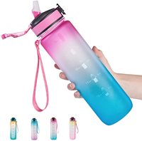 Bouteille d'eau sport Olerd 1000 ml en Tritan avec paille et corde tressée pour le camping, les étudiants et la salle de sport - Réutilisable et anti-fuite