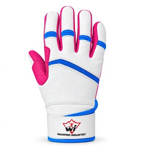 Guantes de Bateo de Cuero Warpro Industry, Acolchados, con Cierre de Velcro, para Entrenamiento, Ambidiestros, Duraderos, de Secado Rápido, en Blanco, Rosa y Azul - Product Image 1