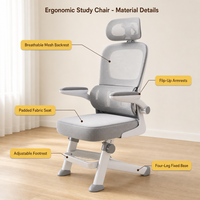 Chaise d'étude ergonomique pour enfants, chaise de bureau pour étudiants avec dossier double en maille respirante, pour la maison, la salle de classe, meubles