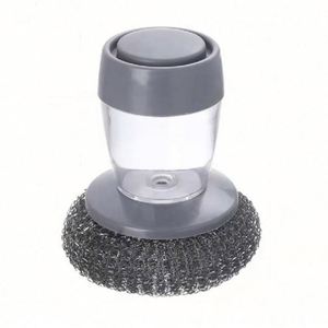 Automatic Liquid Dispenser Eco-Friendly Plastic Cleaner Steel <b>Handle</b> Nylon Brush Scourer Removable Palm Kitchen Dishwashing Soap - Product Image 1