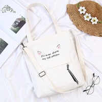 Nouveau design en gros style simple grand shopping sacs à bandoulière livre d'étudiant sac d'école fille chat toile sac fourre-tout