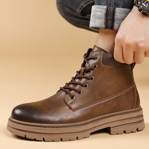 Bottes d'hiver pour hommes en cuir véritable, bout rond, doublure chaude en fourrure, semelle extérieure en caoutchouc, antidérapantes, semelle intermédiaire en EVA - Product Image 2