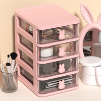 Boîte de rangement de bureau JOOHUB transparente à trois niveaux, mini tiroir en plastique moulé par soufflage, organisateur de papeterie en forme de lapin