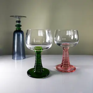 Vintage French Style Screw Rod Stained Glass Goblet Green Pink Champagne Glass Liqueur Glass