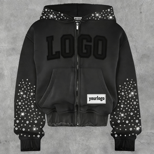 Logo personalizzato 450gsm francese Terry Streetwear Vintage strass peso massimo oversize sole sbiadito ritagliato Zip up felpa - Product Image 1