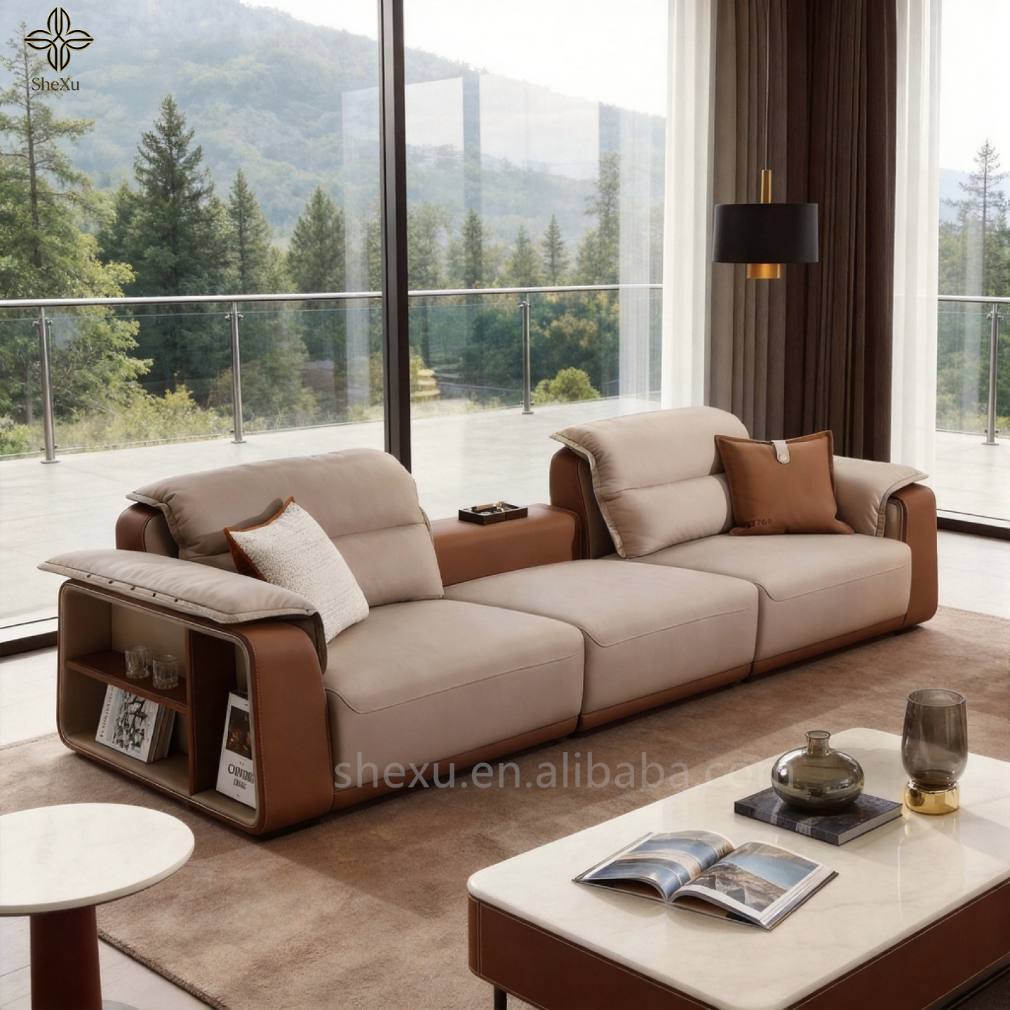 Luxury Italian Leather Sofa Set Model Room Velvet Button Sofa Complete Set Combination Villa Living Room Furniture Modern Sofa