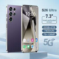 Smartphones S26 Ultra 22 Go + 2 To 5G Double SIM 108 MP Arrière HD 7,3 Pouces Android 14 100 W Reconnaissance Faciale Deca Core Français