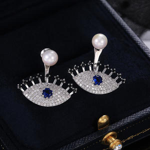 Pendientes de Lujo para Mujer en Plata 925 con Cristal en Forma de Gota, Perla y Piedra Azul para Uso Diario - Product Image 5