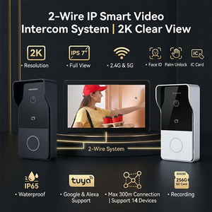 Système <span class=keywords><strong>d</strong></span>'interphone IP Hiwink 2K 2 fils avec identification faciale, <span class=keywords><strong>d</strong></span>éverrouillage par empreinte digitale, écran tactile IPS, kits de sonnette vidéo compatibles Tuya Alexa Google Home - Product Image 1