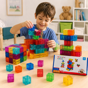 Blocs de construction géométriques magnétiques pour tout-petits, jouets sensoriels Montessori pour enfants, cadeaux pour filles et garçons de 1 à 3, 4, <span class=keywords><strong>5</strong></span>, 6 <span class=keywords><strong>ans</strong></span> - Product Image 1