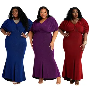 New Large Women's Temperament European American Party V-neck Fashion Large Plus Size 5xl Woman Dress