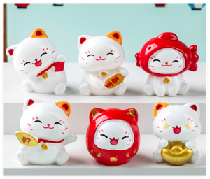 3D Cute Miniature Lucky Cat with Gold <strong>Coin</strong> &amp; Red Fish Chinese New Year Decorative Figurine Resin Crafts Mini Toys in Blind Bag - Product Image 3