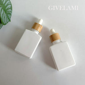 ขวดบรรจุภัณฑ์เครื่องสำอาง 15 มล. 30 มล. 50 มล. 100 มล. ทรงเหลี่ยม สีขาวด้าน ทำจากแก้ว สำหรับน้ำมันหอมระเหย พร้อมฝาไม้ไผ่ - Product Image 3