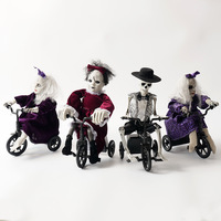 Décoration d'Halloween : Poupée Squelette Fantôme Cycliste, Jouet Électrique à Induction Tactile pour Maison Hantée