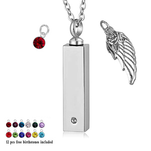 12 color piedra cristal cremación urna joyería <span class=keywords><strong>Bar</strong></span> Cubo de Memorial de alas de Ángel colgante de collar de regalo (plata) - Product Image 1