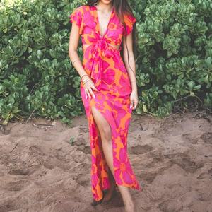 ชุดเดรสโบฮีเมียนลายดอกไม้แบบโปร่งสำหรับฤดูร้อน ผลิตจากผ้าโพลีเอสเตอร์ผสมสแปนเด็กซ์ ชุดเดรสสไตล์ฮาวาย - Product Image 2