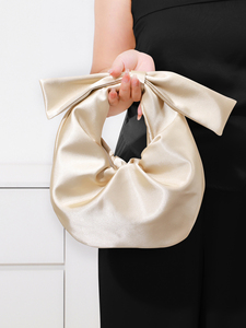 Bell Original Solid Color Square Satin Bow Chains <b>Clutch</b> Evening Bag Pleats Golden Elegant Fashion Birthday <b>Wedding</b> Banquet - Product Image 2