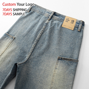 ผู้ผลิตกางเกงยีนส์แฟชั่นคุณภาพสูง กางเกงยีนส์เดนิมทรงหลวมเอวกลาง ดีไซน์เนอร์สีน้ำเงินวินเทจ ขาบาน ผ้าถัก สำหรับผู้ชาย - Product Image 4