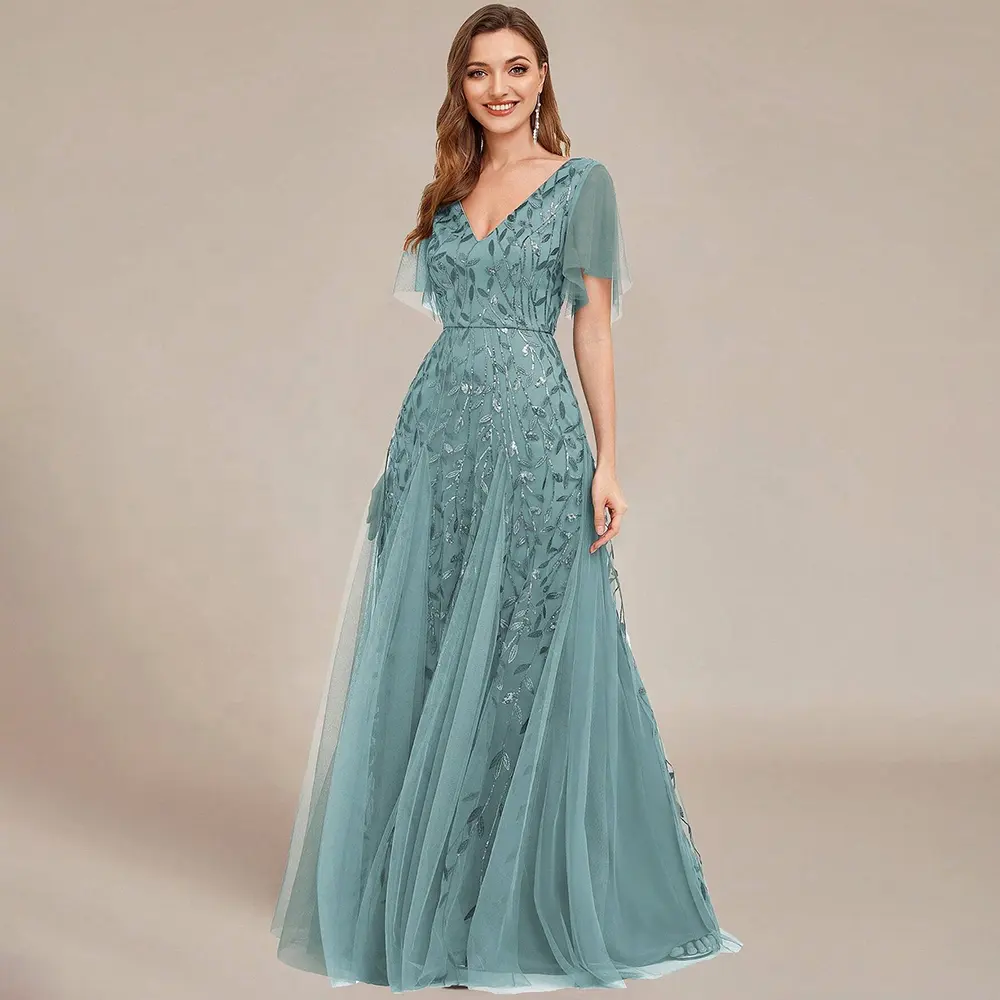 Cộng với kích thước Evening Dresses dài A-line v-cổ Nửa tay áo sàn Dài áo choàng 2024 bao giờ khá của prom phụ nữ Ăn mặc