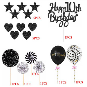 Juego de Adornos Personalizados para Pastel de <span class=keywords><strong>Cumpleaños</strong></span> al por Mayor, Decoración de Pastel de <span class=keywords><strong>Cumpleaños</strong></span> con Purpurina Dorada, Negra y Rosa Dorado, con Confeti y Globos - Product Image 3