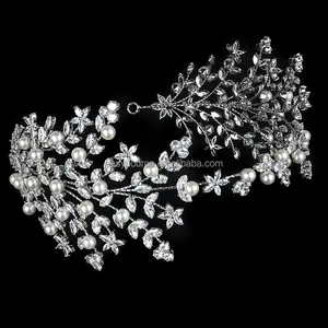 RE4150-Tiaras de circonia cúbica flexibles, bandana austriaca con diamantes de imitación para boda, diadema nupcial para fiesta