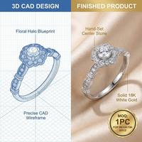 Romance en gros |   Bague Halo Fleur en Or 18K avec Diamant 0,55 ct Sertissage Griffe Pavé Certifié – Modèle de Fiançailles