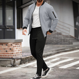 Ensemble veste bomber et pantalon de jogging pour homme, texture texturée, fermeture éclair, tenue streetwear décontractée - Product Image 4