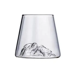 Dağ uzun borosilikat cam çay bardağı 3D dağ özel şekilli yeni stil cam bardak