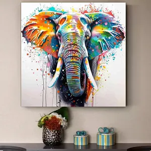 Toile d'éléphant art mural aquarelle éléphant affiche et impression coloré éléphant africain moderne abstrait décoration murale peinture