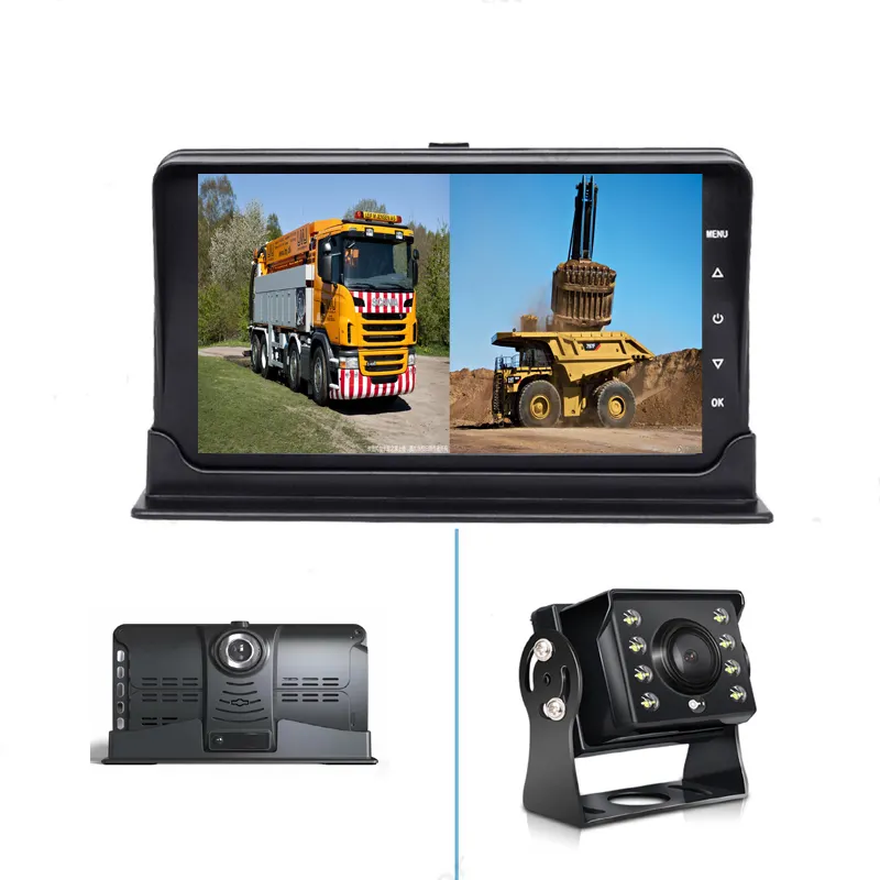 9-36v 1080p + 720p चौड़े कोण कैमरा बस एलसीडी मॉनिटर 7 इंच सीसीटीवी स्कूल बस ट्रक डैश कैम रिवर्स बैकअप कैमरा मॉनिटर सिस्टम