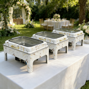 Scaldavivande Rettangolare Yuqi in Acciaio Inox da 9L a Gas/Gasolio, Set Chafing Dish per Buffet, Attrezzatura Commerciale per <span class=keywords><strong>Catering</strong></span>, Bianco, Regolabile - Product Image 2